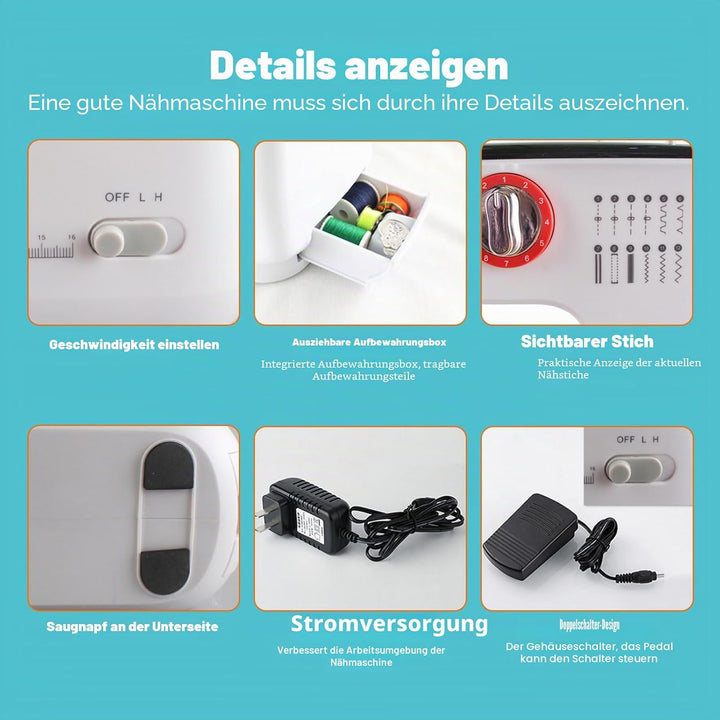 ZPSHYD Kleine Nähmaschine für Anfänger, 12 Stiche Mini Portable Nähmaschine Upgrade, EU Stecker 220V