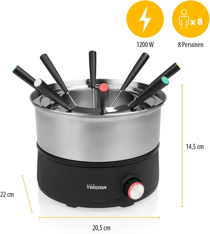 Tristar Fondue-Set, 1,5 L Edelstahl, 2-in-1 mit Crêpe-Funktion, PFAS-frei, Spülmaschinenfeste Teile,