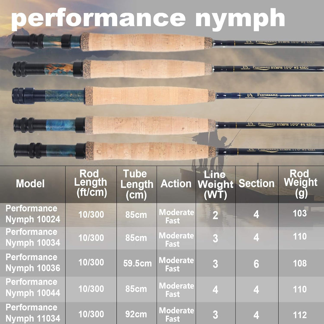 MAXIMUMCATCH Performance Nymph Fliegenrute IM 10 Kohlefaser, AAA+ Kork Handgriff mit Cordura Rutenro