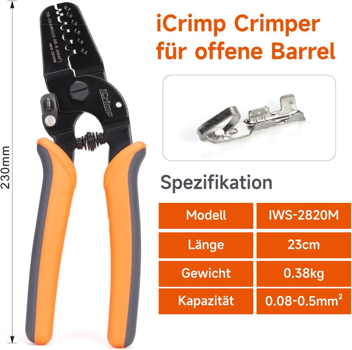 iCrimp IWS-2820M Mini-Crimpwerkzeuge, Crimpzange mit Open Barrel Funktioniert, Krimpzange mit 0,08-0