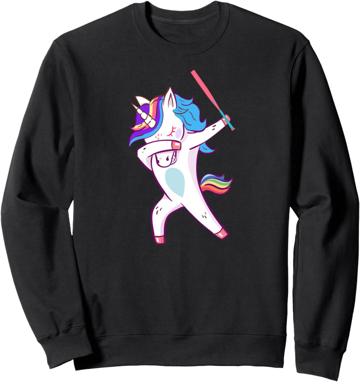 Kids Dabbing Softball Unicorn Player Gift for Boys and Girls Sweatshirt