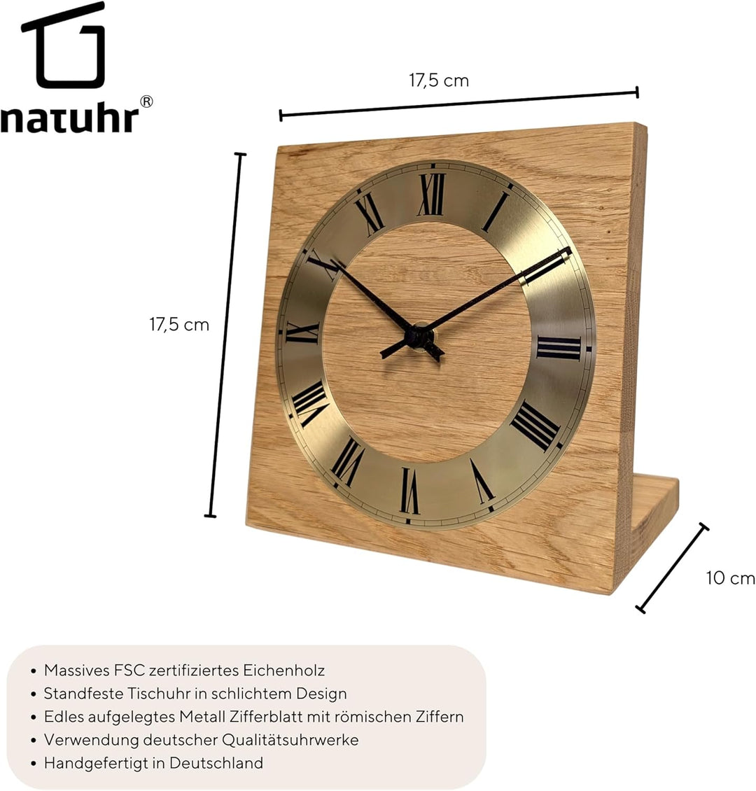 Natuhr Tischuhr Eiche Buche Holz - Knick - Massivholz Design 17,5 x 17,5 cm (geräuscharmes Quarz-Uhr