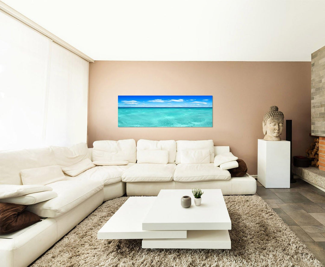 Paul Sinus Art Panoramabild auf Leinwand und Keilrahmen 150x50cm Meer Horizont Wolken Sommer