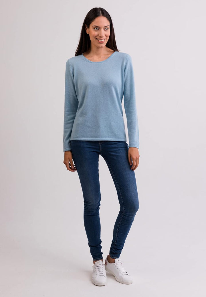 100% Kaschmir Damen Pullover | Sweater Rundhalsausschnitt 2-fädig S Hellblau, S Hellblau