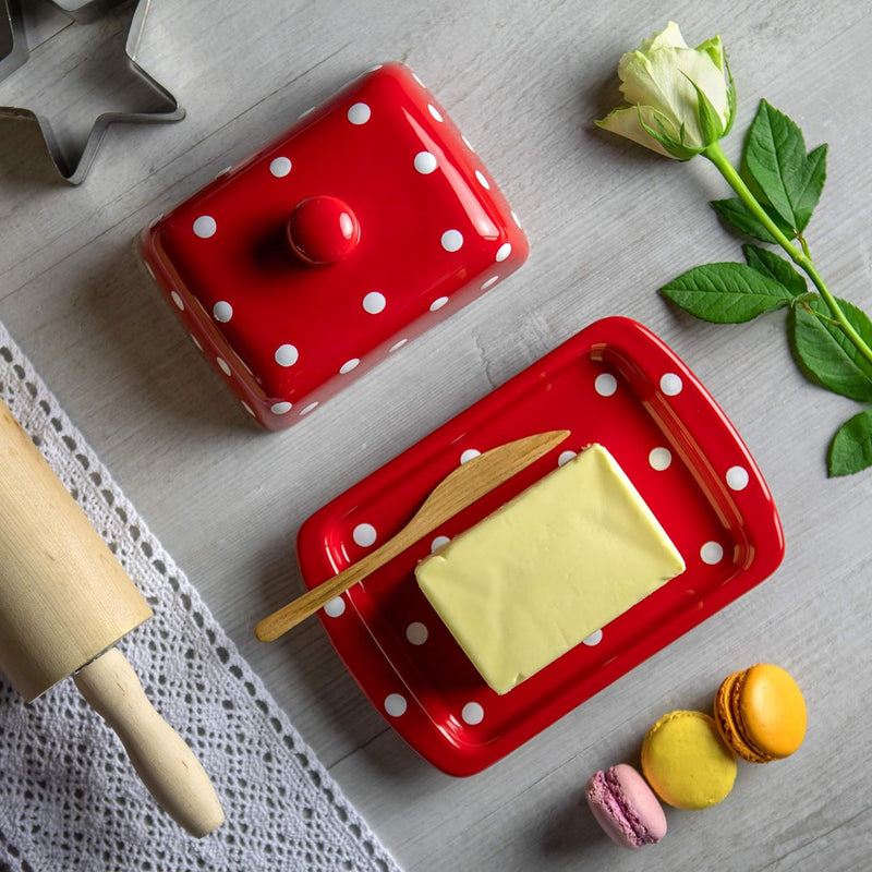 City to Cottage - Butterdose Keramik | Rot und Weiss | Polka Dots | Handgemacht | 250 Gramm Keramik