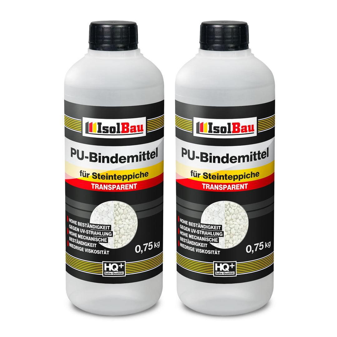 Isolbau - 1 K PU-Bindemittel für Steinteppich - 2 x 0,75 kg - Transparent - Hervorragende Haftung &