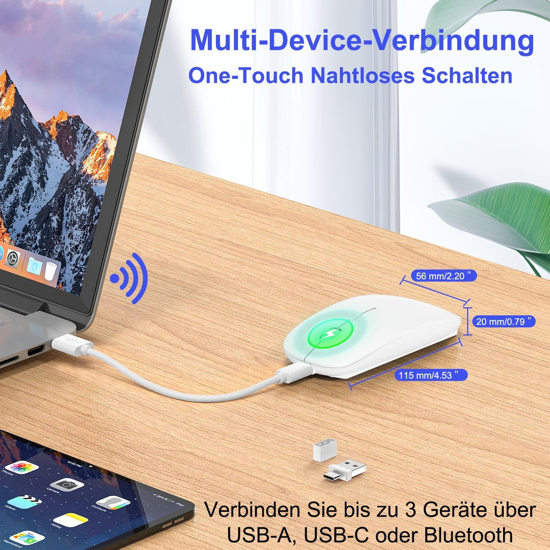 Azmall Funkmaus für Laptop, Bluetooth Kabellose Maus für MacBook Air Pro/Mac/iPad/PC, Wiederaufladba