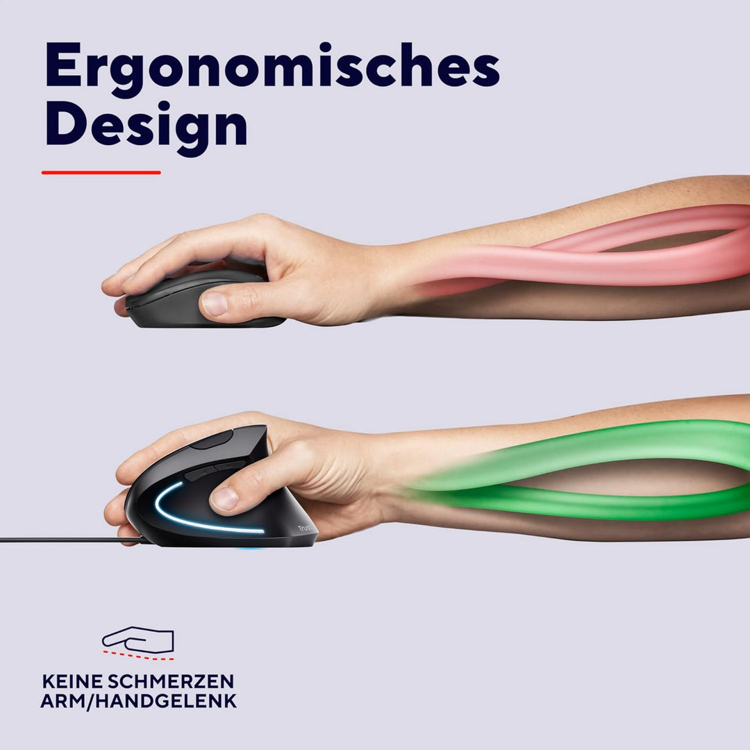 Trust Verto Vertikale Ergonomische Maus, Vorbeugung Gegen Mausarm/Tennisarm (RSI Syndrom), 1000/1600