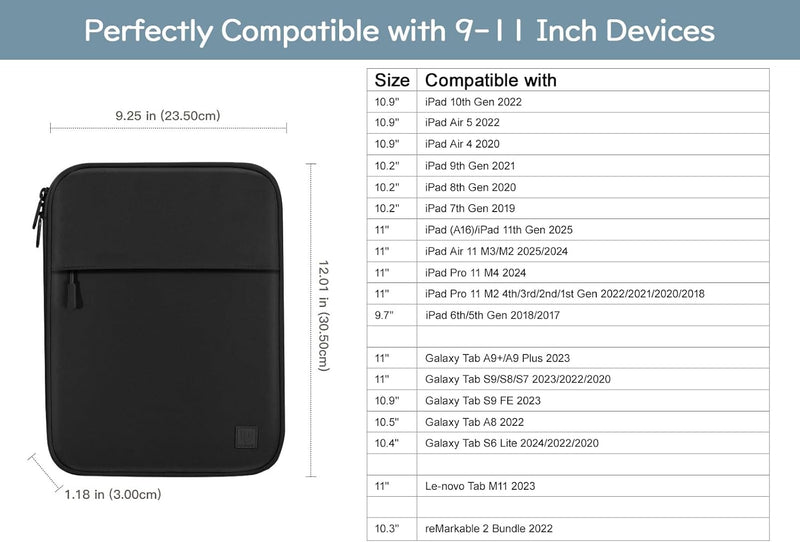 Dadanism 9-11 Zoll Tablet Tasche Hülle mit Polsterung für iPad Pro 11" M4,iPad Air 11", iPad 10. Gen