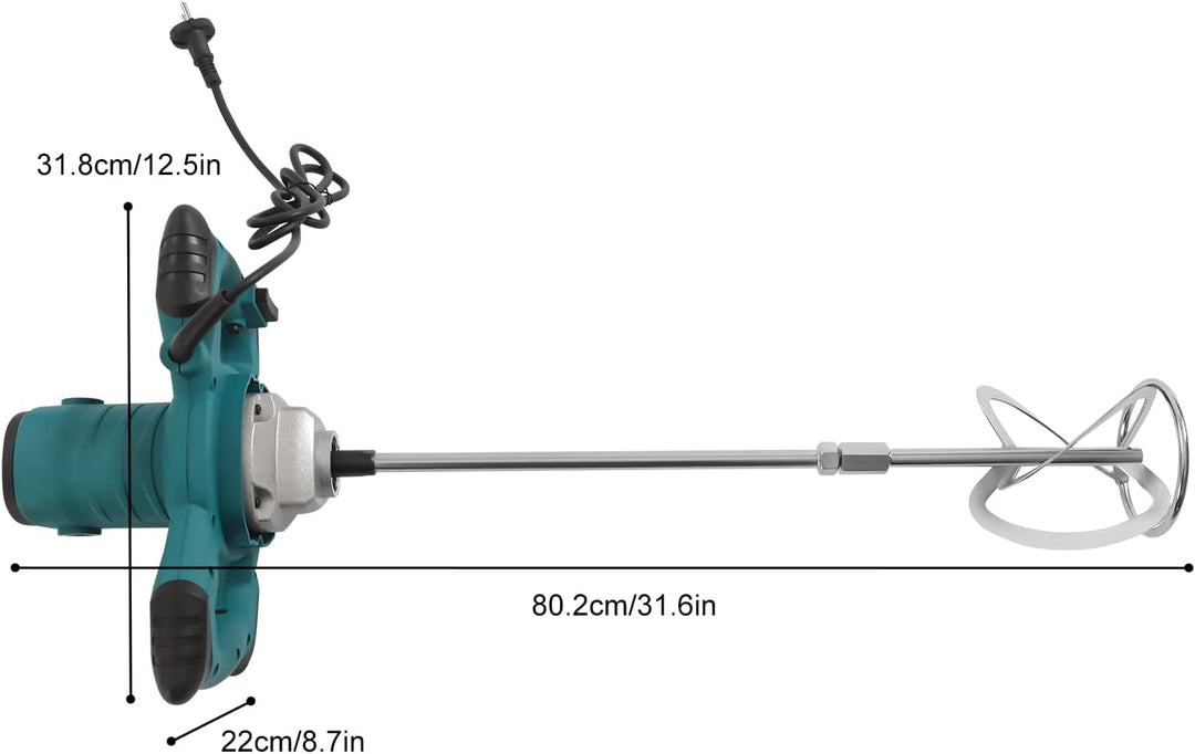 Betonmischer 2100W Mörtelrührer, 6-Gängen Handmischer, 800rpm/min Rührwerk Mörtel mit S-förmiger Mis