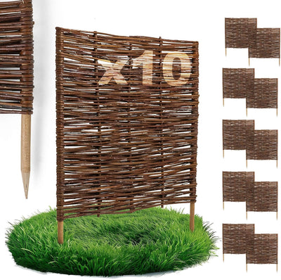 10 x BOGATECO Beeteinfassung aus Weide | 60 cm Lang & 60 cm Hoch | Holz-Zaun Rasenkante | Weiden-Zau