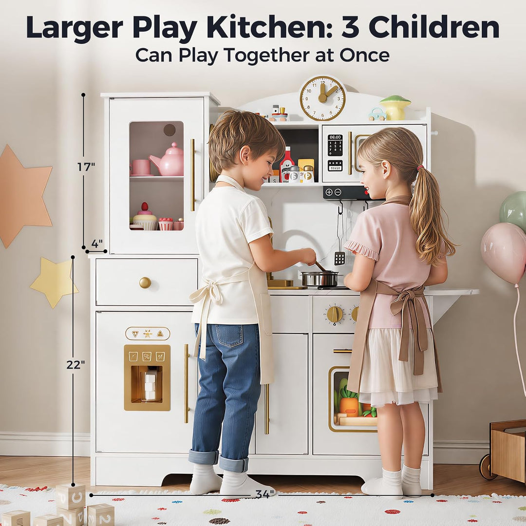 Kinderküche Holz, Spielküche für Kinder, Kinder Küche mit Herd Backofen Spüle Mikrowelle, Küchenspie