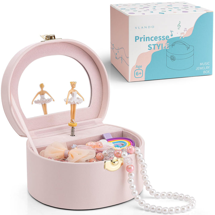 Vlando Schmuckkästchen Mädchen mit Spieluhr, Schmuckkasten Kinder mit Drehendem Ballerina & Spiegel,