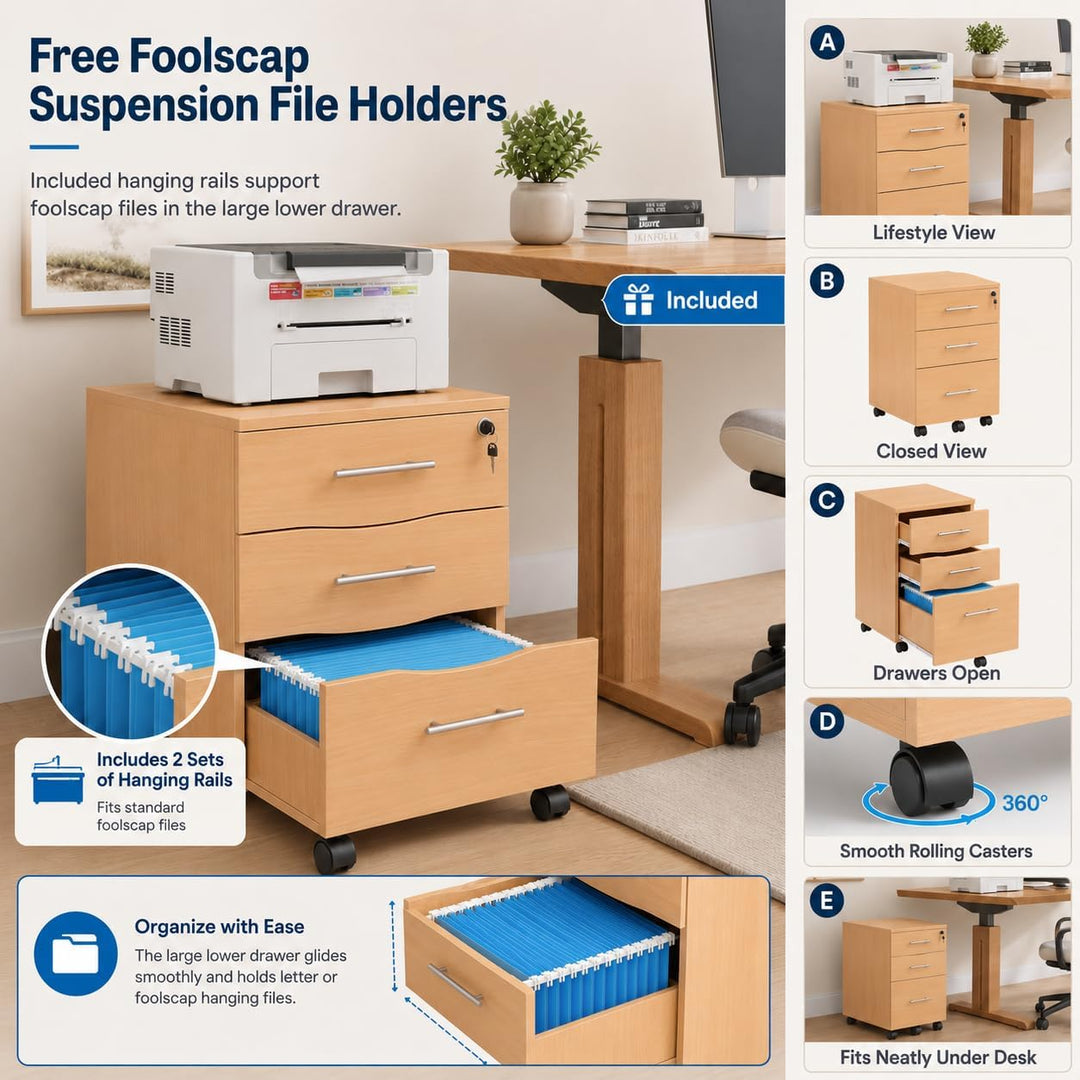 MMT Furniture Designs Ltd Untertischschubladen – Aktenschränke aus Buchenholz mit abschliessbaren Sc