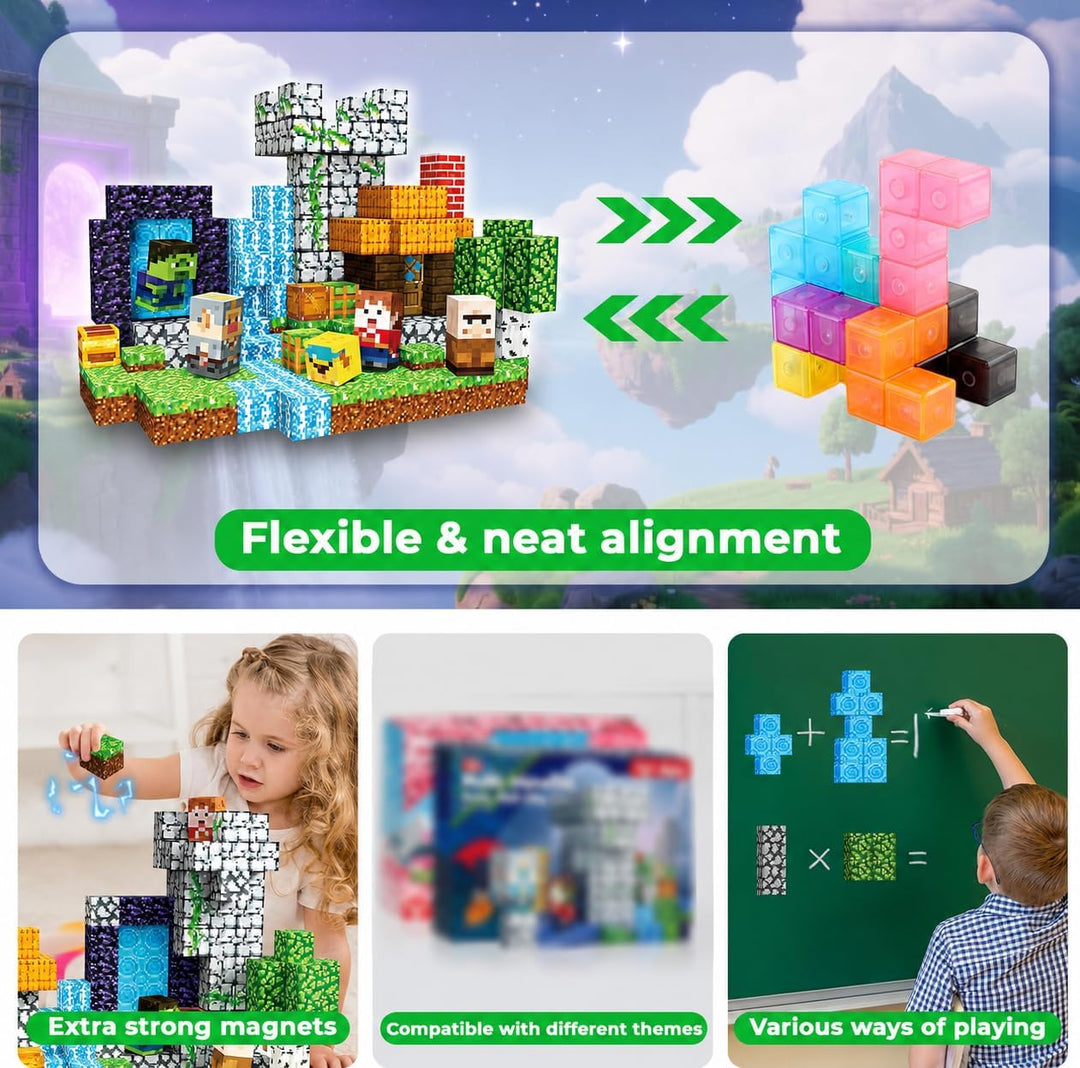 Magnetische Bausteine 200 Stück Set - Magnetbausteine mit Waldabenteuer-Thema - Magnetwürfel für Kin