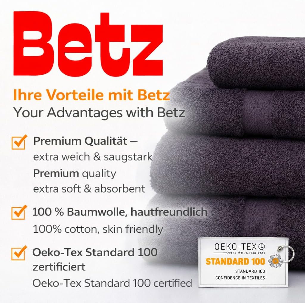Betz 4-TLG. Handtuch Set Premium 100% Baumwolle 2 Duschtücher Duschtuch Grösse 70 x 140 cm 2 Handtüc