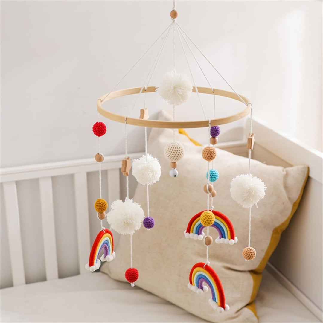 Herfair Mobiles Baby, Regenbogen Babybett Hölz Windspiele mit Bäll, Baby Mobile, Anhänger Babyzimmer