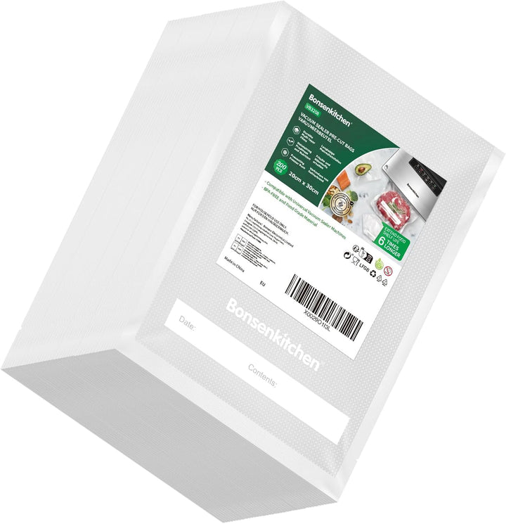 Bonsenkitchen Vakuumierbeutel 200 Beutel 20x30 cm, Profi-Folienbeutel für alle Vakuumiergerät, vakuu