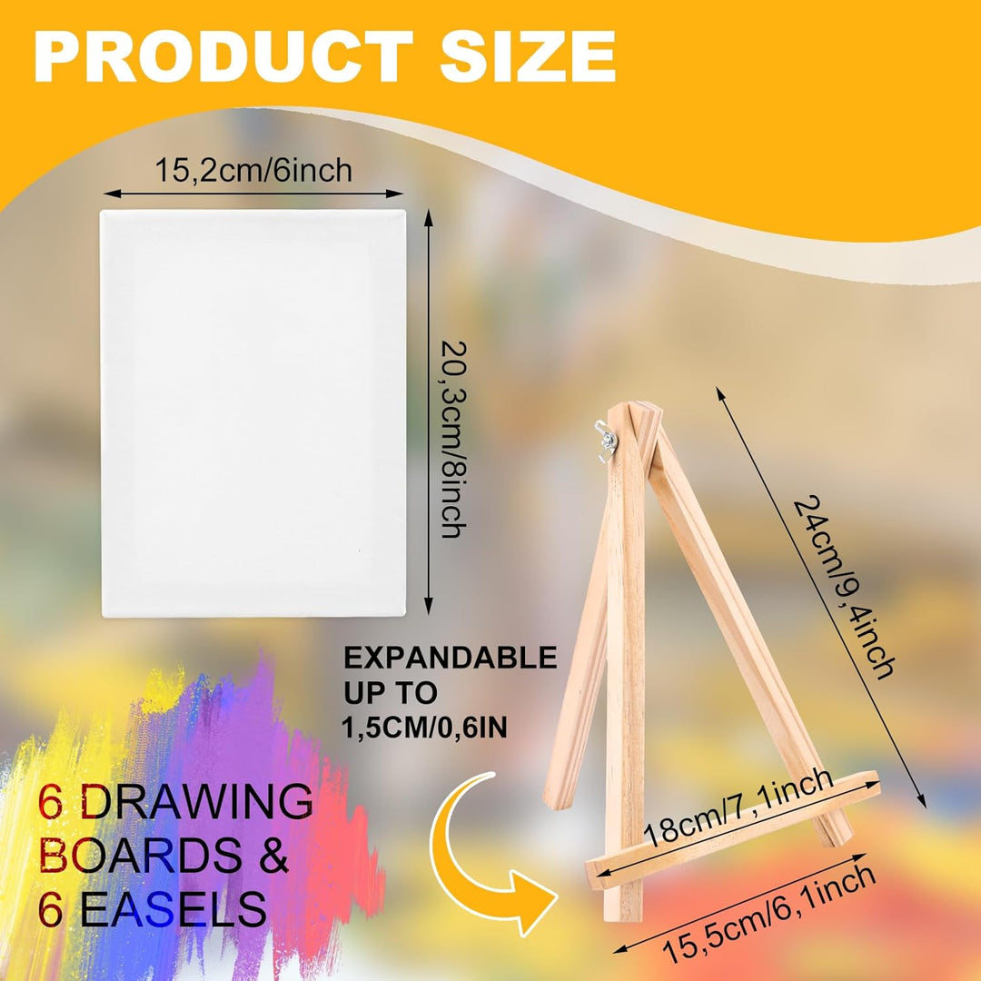 6 Stück Leinwand mit Staffelei Klein Leinwand Ständer Set (leinwand 15x20 cm und Staffelei 18x24 cm)