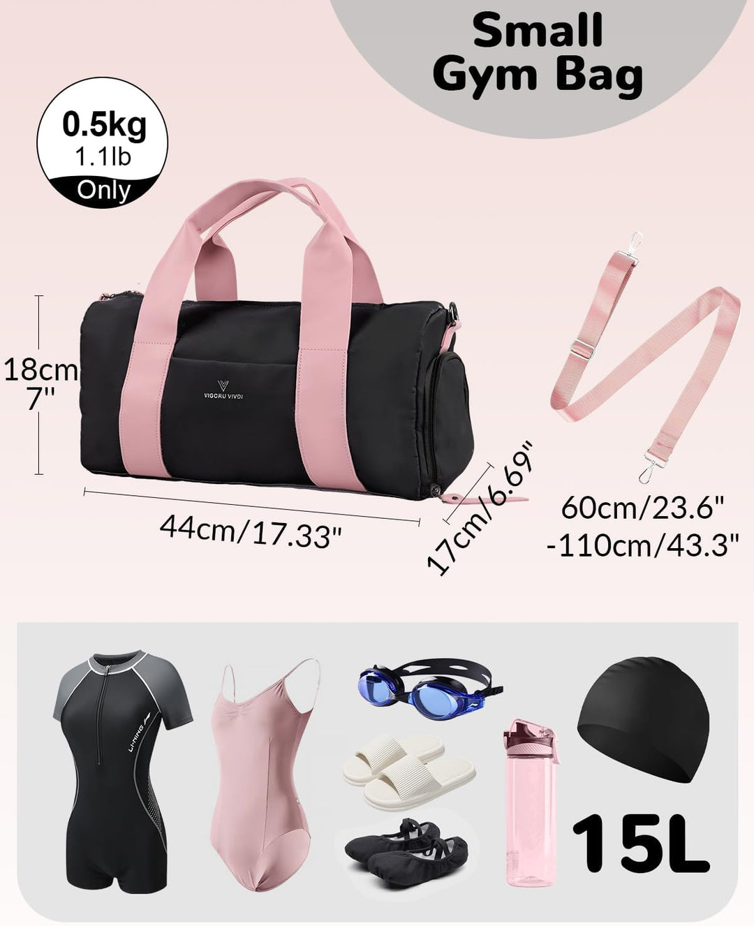 15L Sporttasche Damen, Klein Reisetasche mit Schuhfach &amp; Nassfach, Balletttasche Mädchen für Fitness