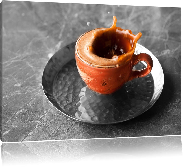 Stück Zucker fällt in Kaffee schwarz/weiss Format: 100x70 auf Leinwand, XXL riesige Bilder fertig ge