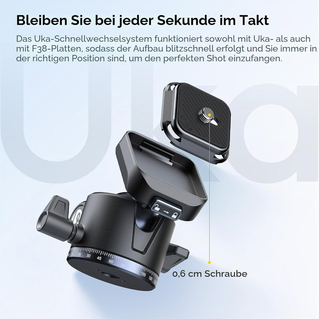 ULANZI Ombra II 156cm Kamerastativ, 360° Kugelkopf, Reisestativ mit Uka Schnellwechselplatte, Dreibe