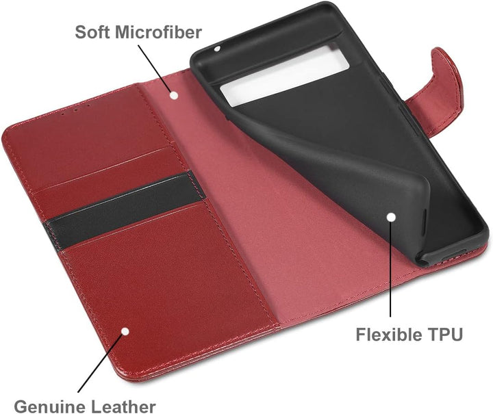 LENSUN Echtleder Hülle für Google Pixel 7 Pro, Handyhülle [Echtes Leder] [Kartenfach] [RFID Schutz]