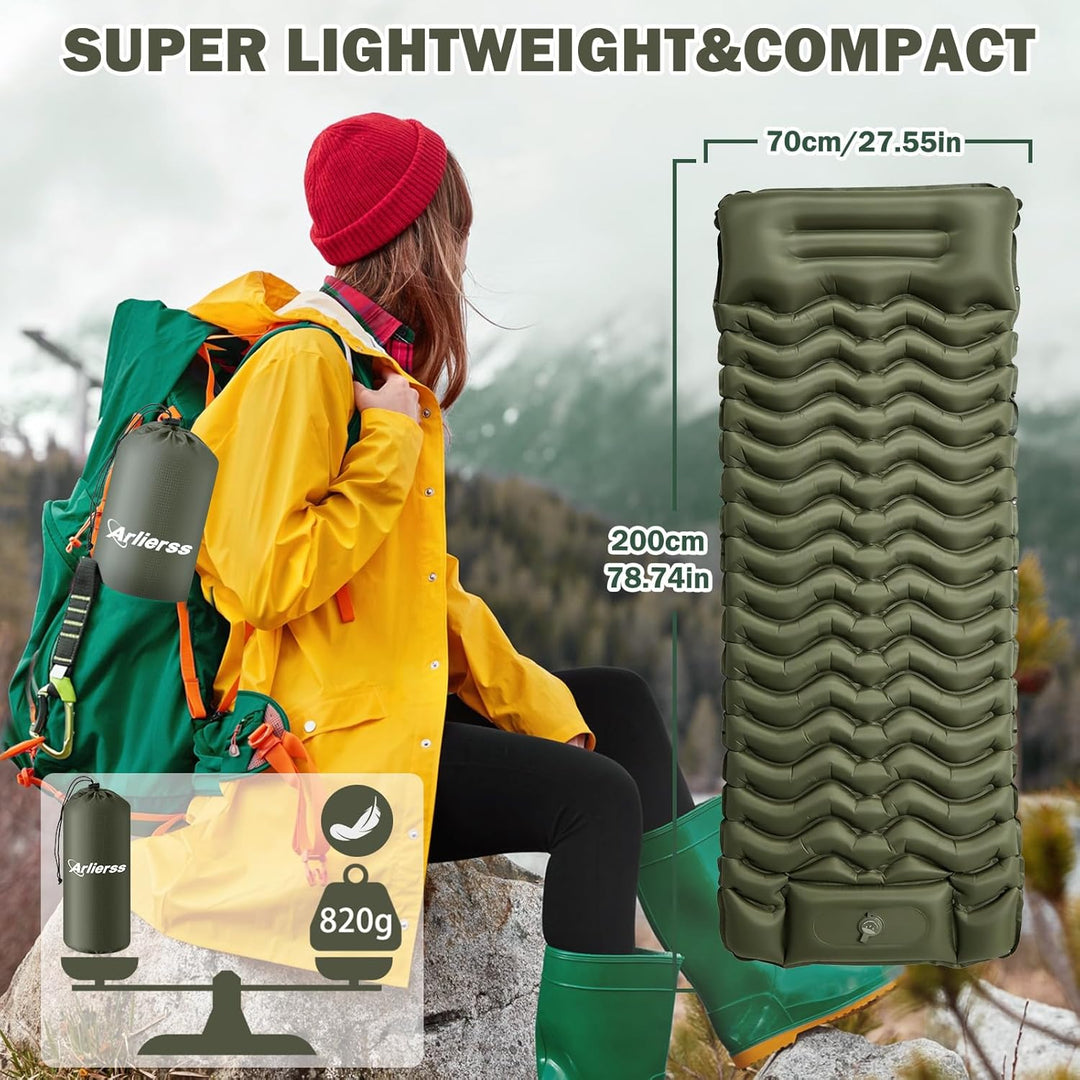 Isomatte, 12CM Dicke Luftmatratze Camping mit Fusspresse Pumpe und Kissen, Anti-Ripstop Tragbar Schl