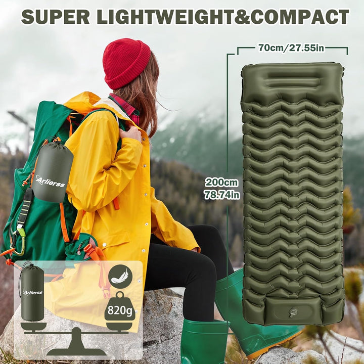 Isomatte, 12CM Dicke Luftmatratze Camping mit Fusspresse Pumpe und Kissen, Anti-Ripstop Tragbar Schl