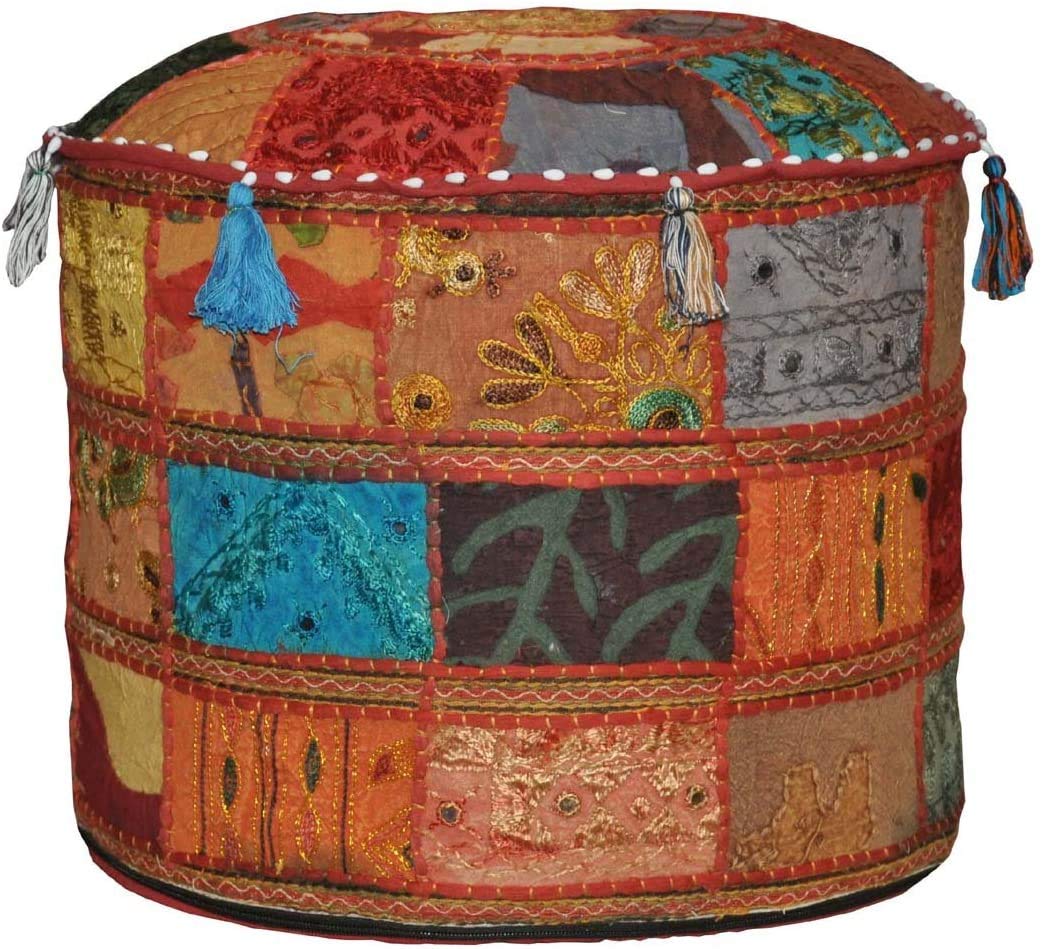 Sophia-Art Indian Embroidered Patchwork Cover Indian Decorative Pouf Indian Comfortable Floor Cotton