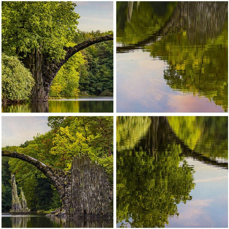 Bilder auf Leinwand 100x70cm Leinwandbild mit Rahmen Park Natur Wasser Gross Wanddeko Bild Schlafzim