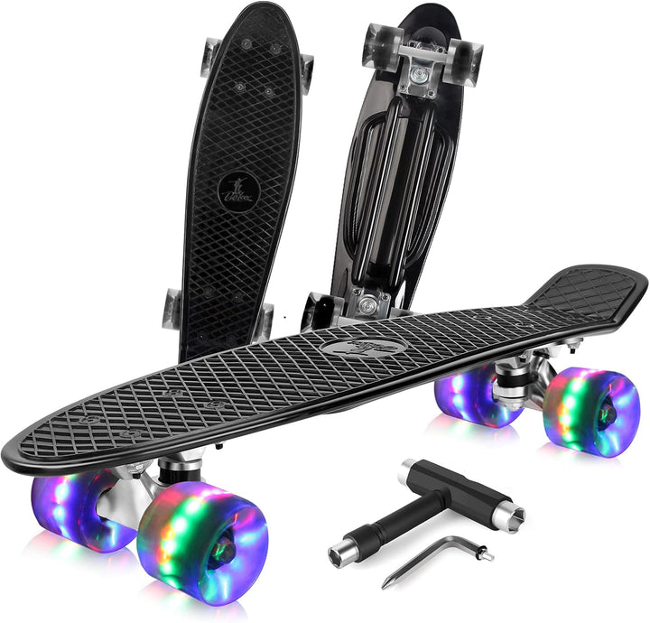 BELEEV Skateboard Komplette 22 Zoll Mini Cruiser Skateboard für Kinder Jugendliche Erwachsene, LED L