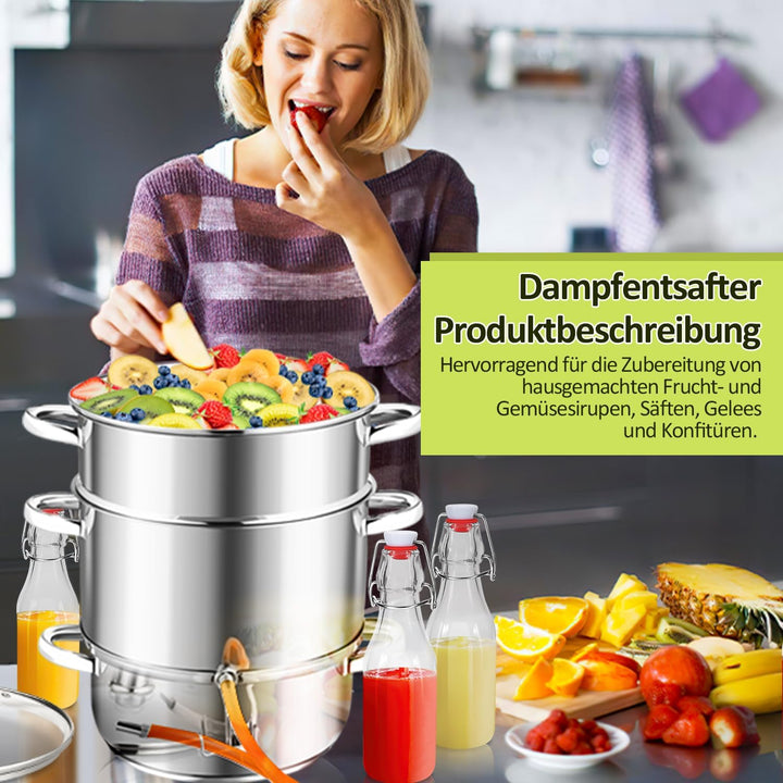 Dampfentsafter Ø26 16L Edelstahl Entsafter Saftpresse Inkl 4 Bügelflasche, für alle Herdarten geeign
