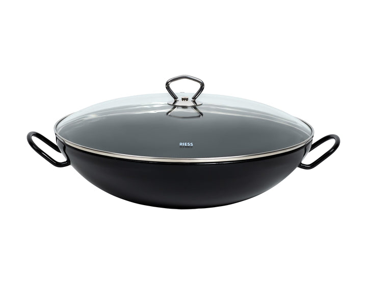 Riess, 0385-022, Wok mit Glasdeckel 36, CLASSIC - SCHWARZEMAILLE, Durchmesser 36cm, Masse 44,5 x 36