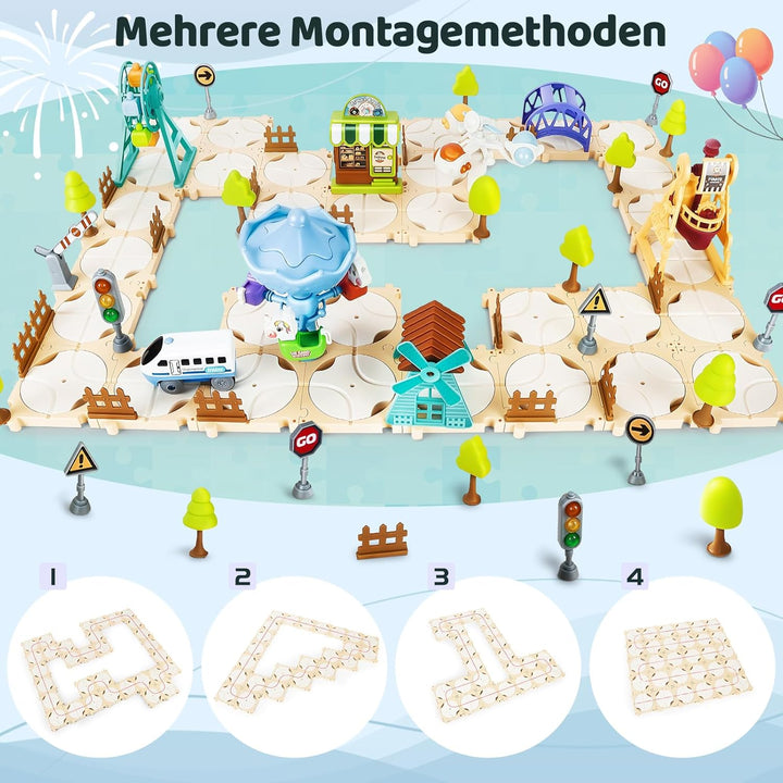 Logischer Strassenbauer, Kinderspielzeug Brettspiele mit Wagen, 32 Puzzleteilen Kreatives Autobahn S
