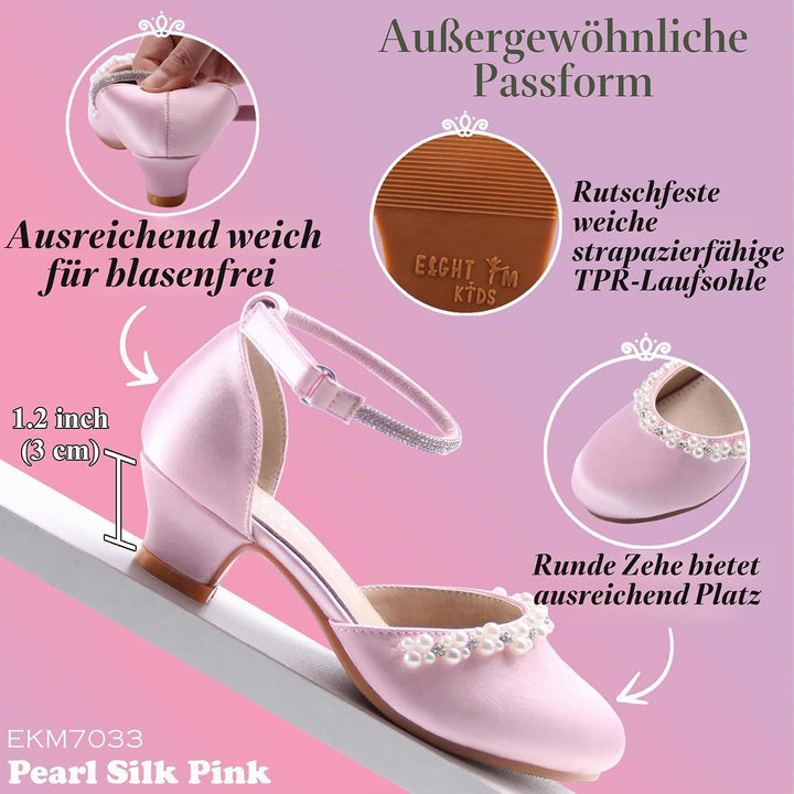 EIGHT KM - Mädchen High Heel Kleid Schuhe - Glattes Seidenperle - Prinzessin Hochzeit Schuhe Party P