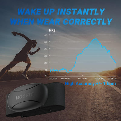 moofit HR8 Pulsmesser Brustgurt, Low Energy Echtzeit-Herzfrequenzdaten Bluetooth 5.0/ANT+, Grössere