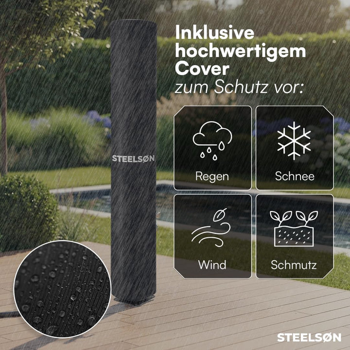 STEELSØN Velion Solardusche Garten 20L – Solar Gartendusche Winterfest – Aussendusche 60° schwarz –