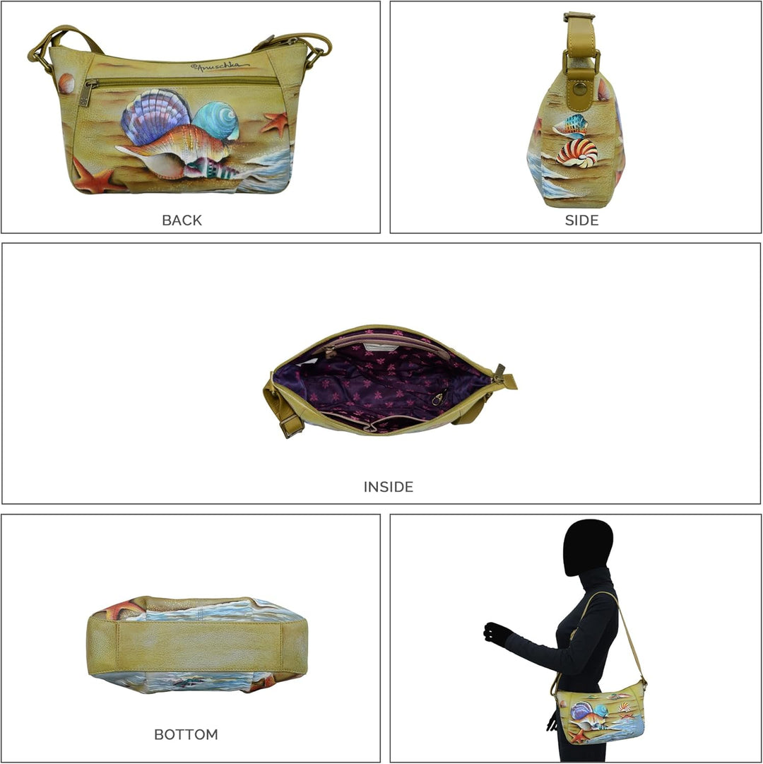 Anuschka Handbemalte Hobo Schultertasche aus Echtleder Gift Of The Sea, Gift Of The Sea