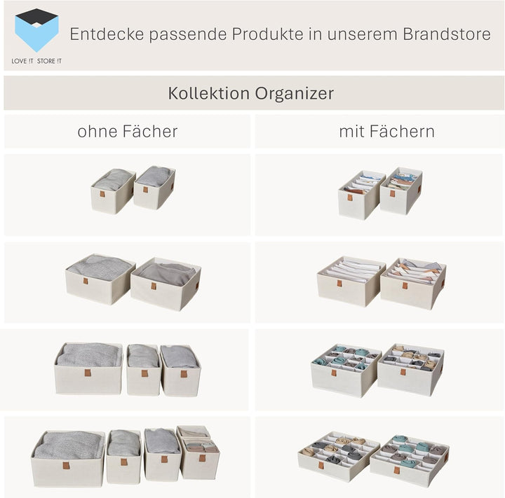 LOVE IT STORE IT Premium Schubladen Organizer 2-teilig - Schrank Organizer aus Stoff - 16 Fächer für