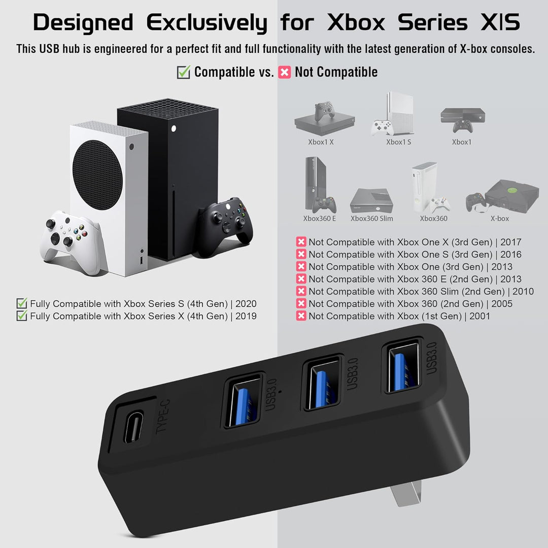 3.0 USB-Hub für Xbox Series X & S, Joso 4-Port-USB-Erweiterung mit Typ-C, kompatibel mit Xbox Series