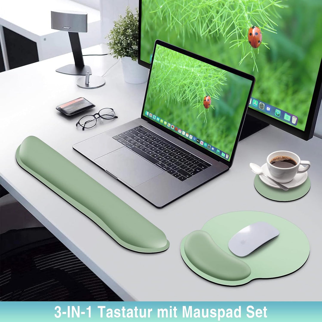 Mousepad Set, 3-in-1 Mauspad mit Gelkissen+Handballenauflage Tastatur+Untersetzer,Mouse Pad mit Ruts