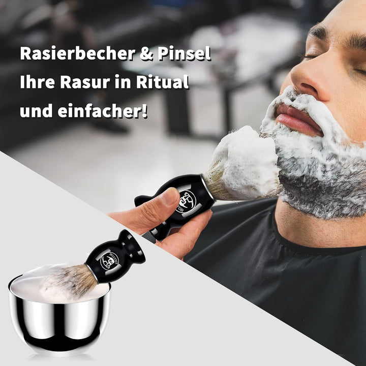 ERAVOR Luxuriöses Rasierpinsel-Set, Rasierpinselständer aus Edelstahl und Seifenschale mit Rasierpin