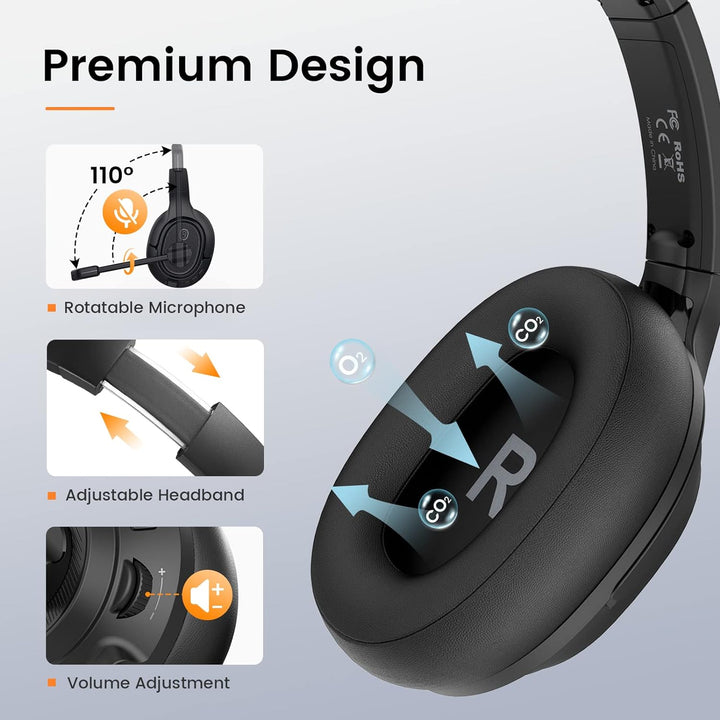 EKSA H2 USB Headset mit Mikrofon, Office PC Headset mit ENC Mic, Stummschalter & Lautstärkeregler, O