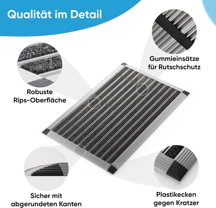 Fussmatte aussen, Aluminiumrahmen Silber, 40x60 cm, Fussmatte Aussenbereich, Aluminium Türmatte auss