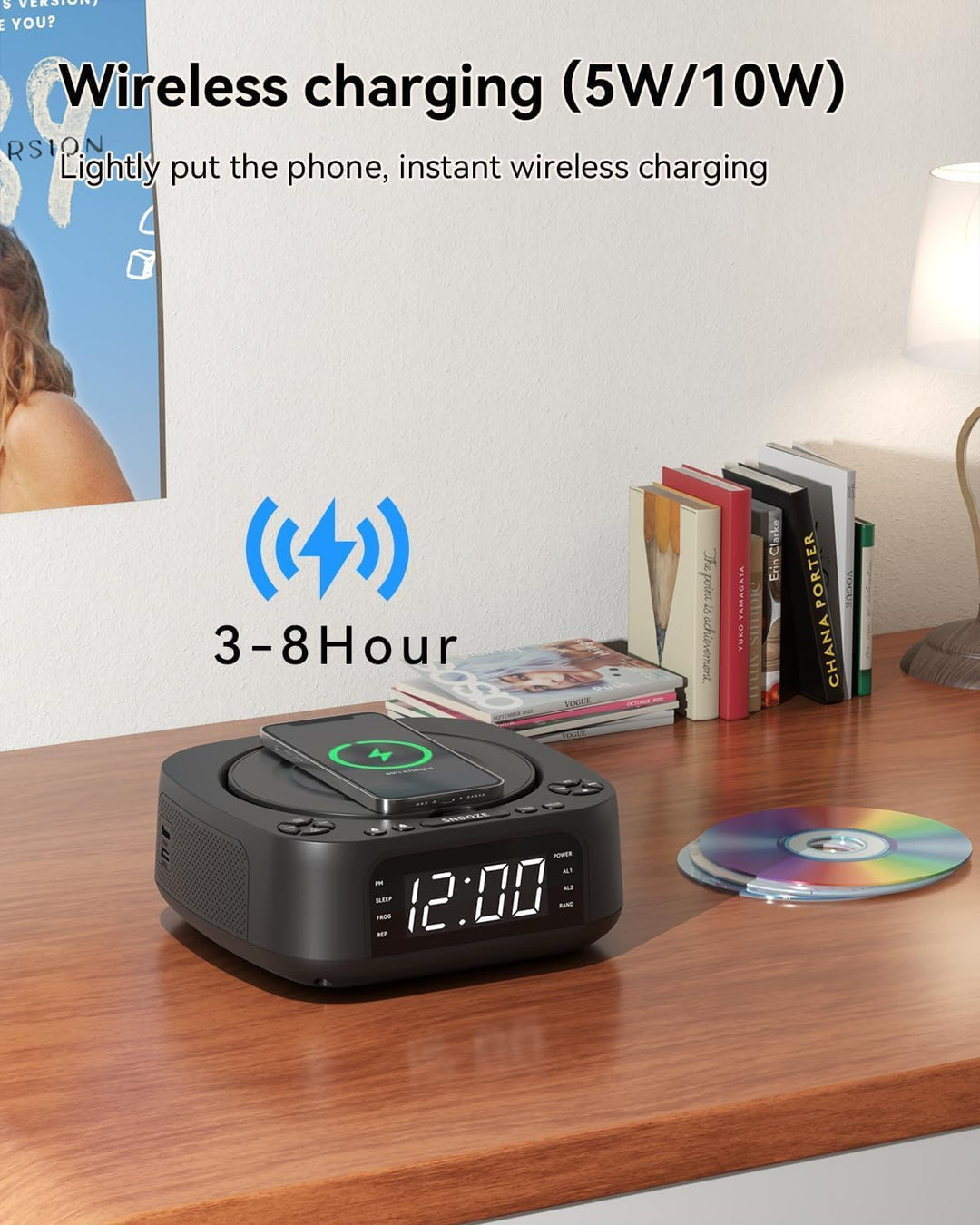 MONODEAL CD Player Tragbar mit Wireless Charger, 2025 Tragbarer CD Player Bluetooth, Wiederaufladbar