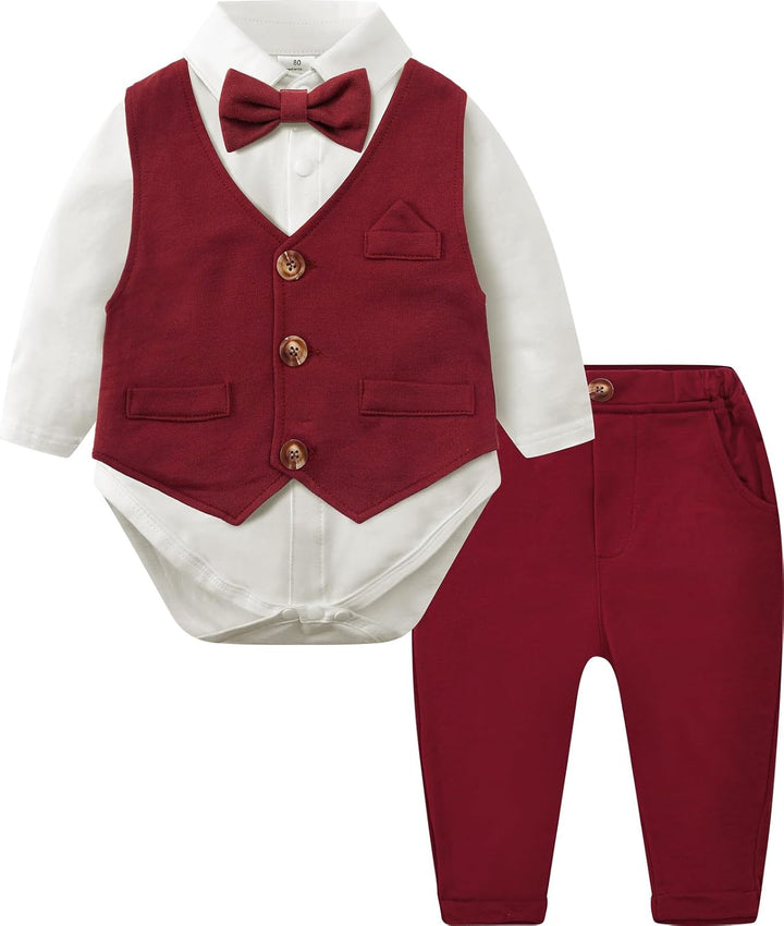 mintgreen Baby Anzug Junge, 3 Stück Formelles Outfit Taufanzug Gentleman Smoking Shirt & Weste + Hos