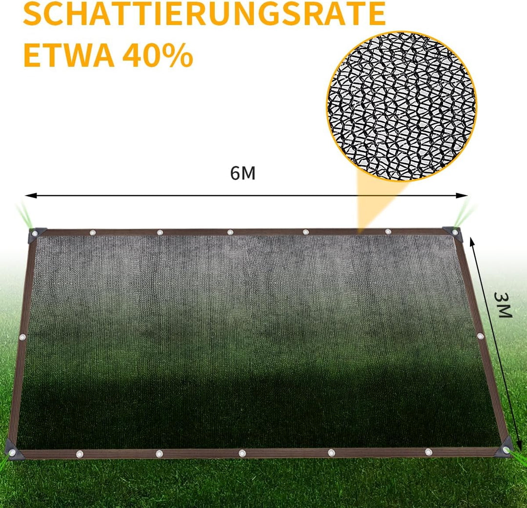 3x6M Sonnenschutz Netz Schattierungsnetz mit Ösen, 40% Sonnenschutz Leicht und Haltbarkeit Gewächsha