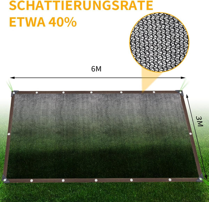 3x6M Sonnenschutz Netz Schattierungsnetz mit Ösen, 40% Sonnenschutz Leicht und Haltbarkeit Gewächsha