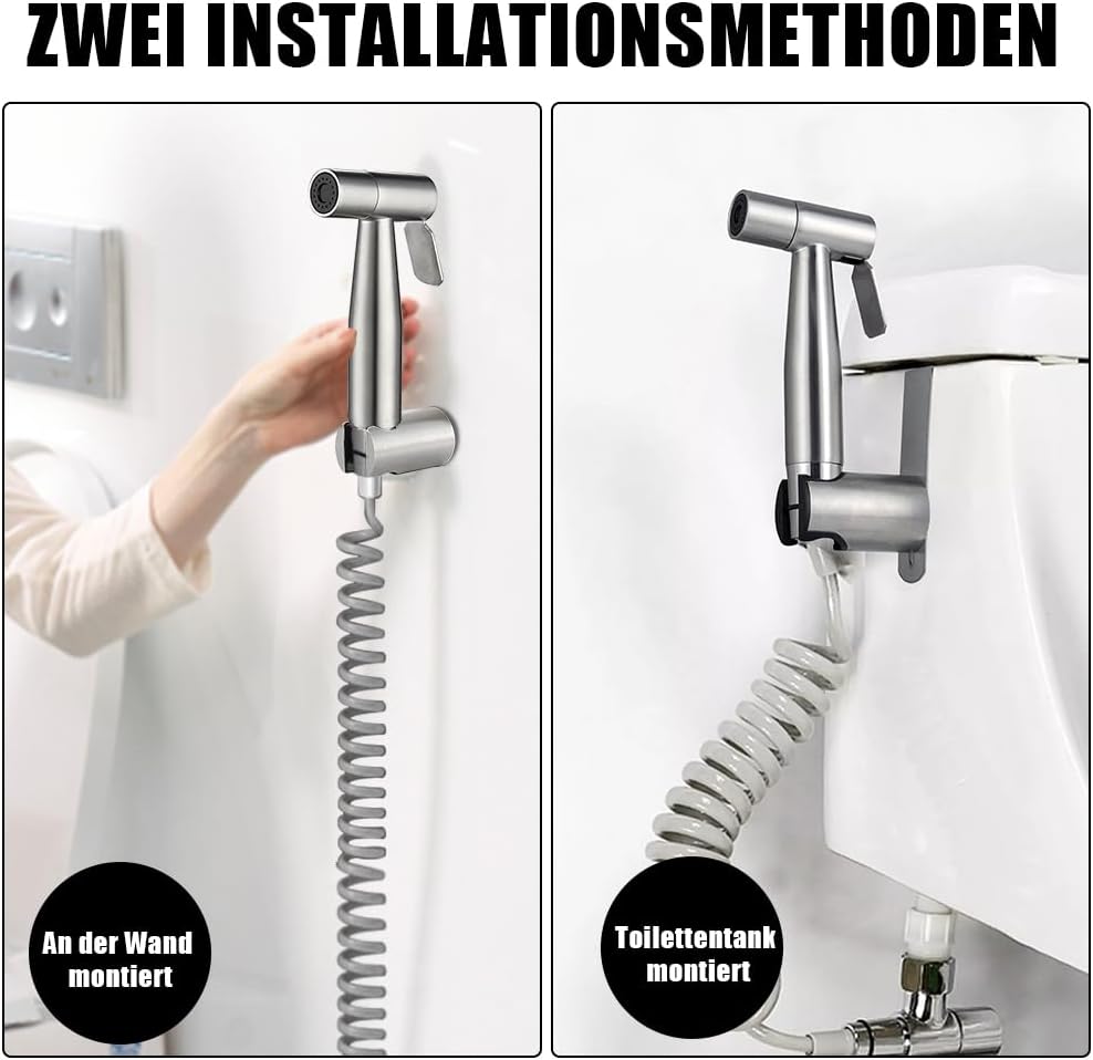 ELINKUME Handheld Bidet Sprayer Kit with G1/2" Double Outlet Valve,Stainless Steel Toilet Sprayers S